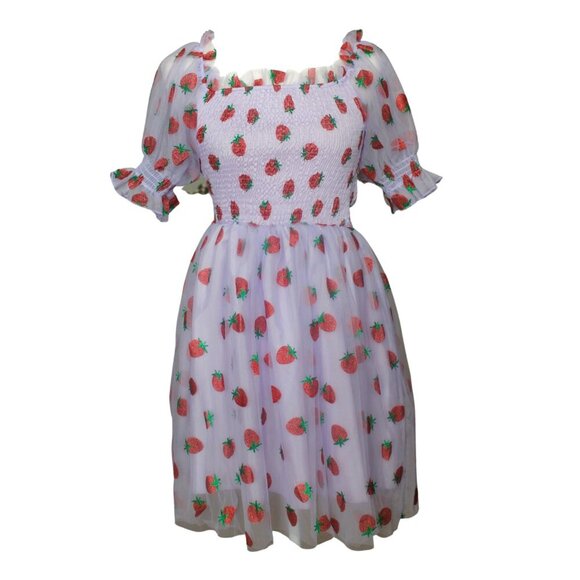 Lilac Tulle Mini Strawberry Dress - Picture 3 of 3